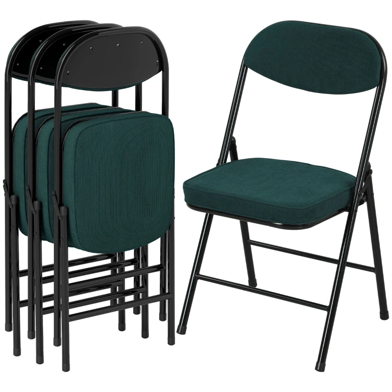 HOMCOM Set of Four Folding Corduroy Seat Chairs - Teal