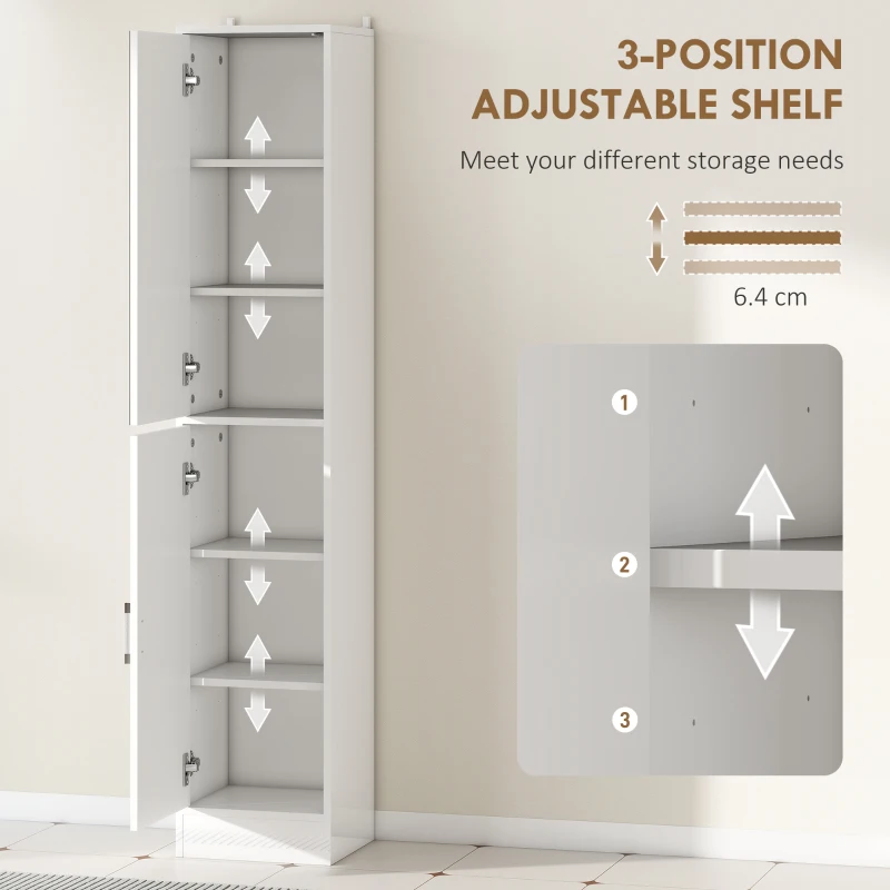 kleankin Tall Bathroom Cabinet with Mirror and Adjustable Shelf - High Gloss White