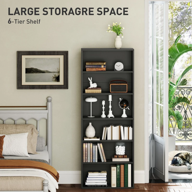 HOMCOM Six Shelf Bookcase - Black
