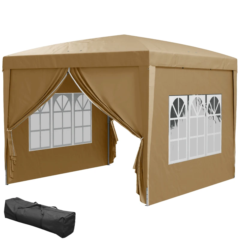 Outsunny 3x3(m) Pop-Up Gazebo, with Curtain Walls and Windows, Khaki