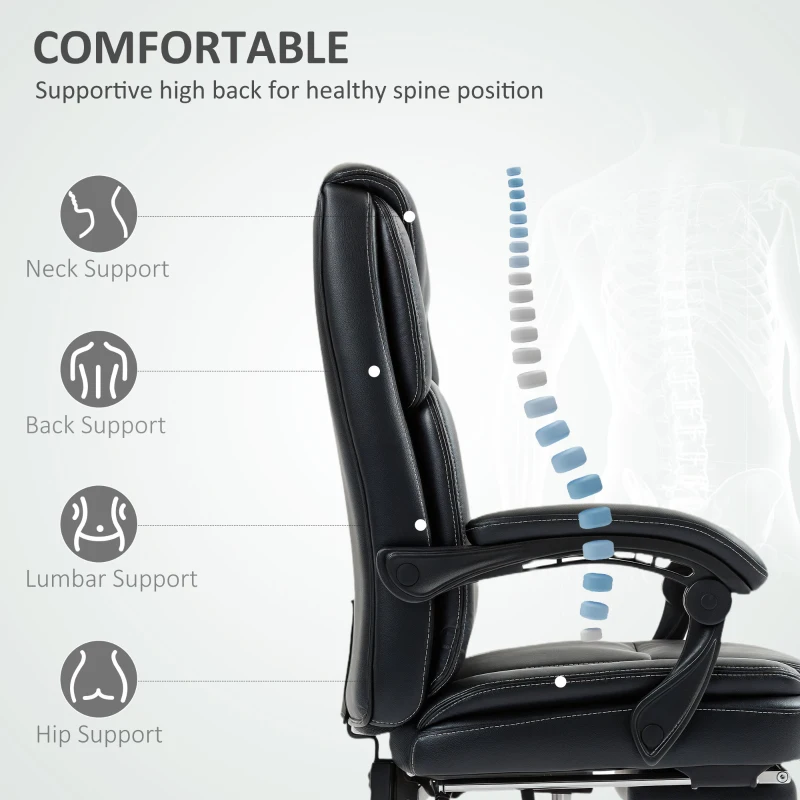 HOMCOM Faux Leather Reclining Office Chair, with Footrest - Black