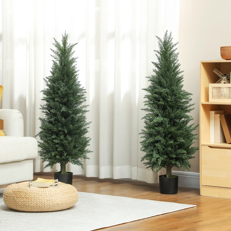 HOMCOM Set of Two Artificial Cypress Trees - Green