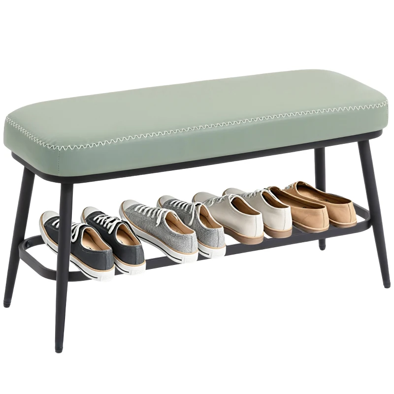 HOMCOM PU Leather Shoe Storage Bench - Green