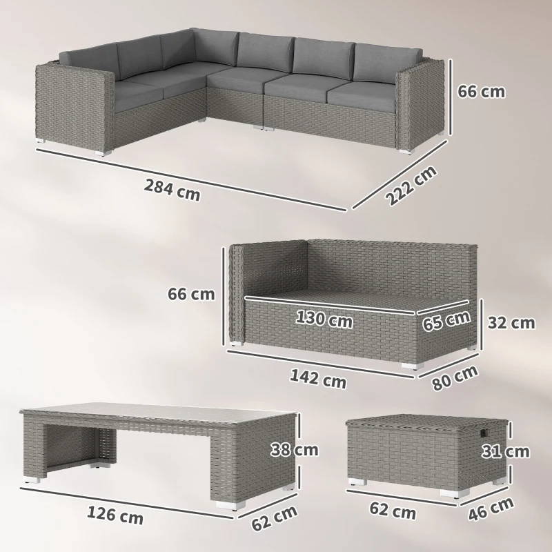 Outsunny Six-Piece Rattan Sofa Set - Mixed Grey