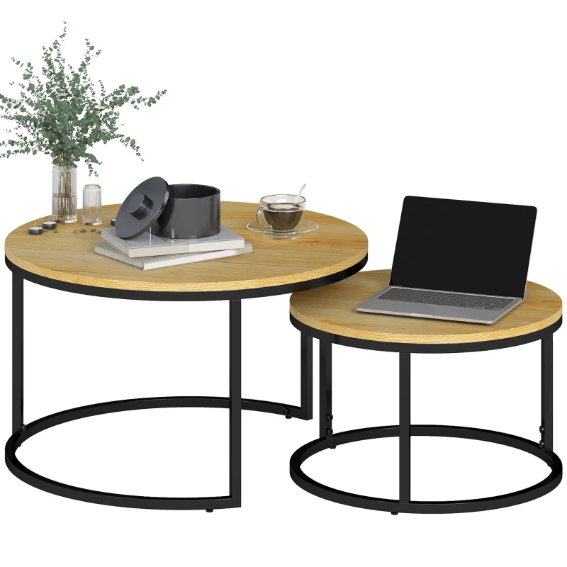 HOMCOM Set of Two Wood-Effect Stacking Tables - Natural