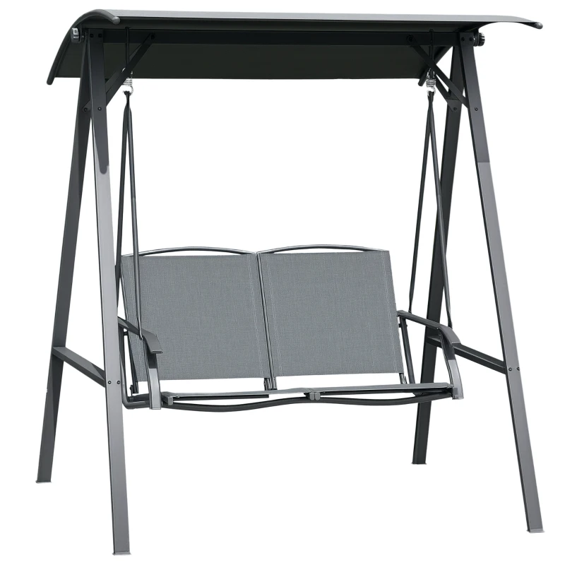 Outsunny 2 Seater Garden Swing Seat Swing Chair, Outdoor Canopy Swing Bench with Adjustable Shade, Metal Frame and Texteline Seat, Dark Grey