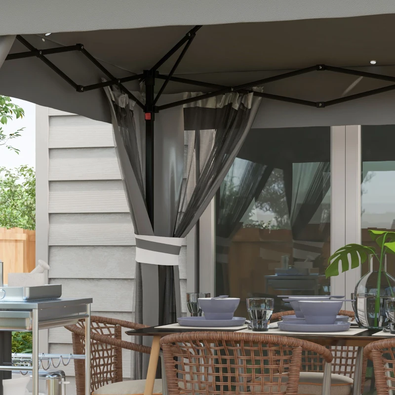 Outsunny 3.36 x 3.36m Pop Up Gazebo Party Tent with Solar-Powered LED Lights, Adjustable Event Shelter with Netting, Grey