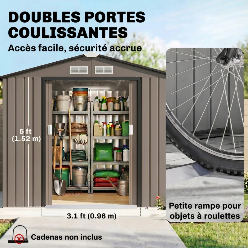 Outsunny Abri de Jardin 2,77 m² cabane de jardin armoire de jardin Dim. 213L x 130l x 185H cm Porte coulissante Acier marron