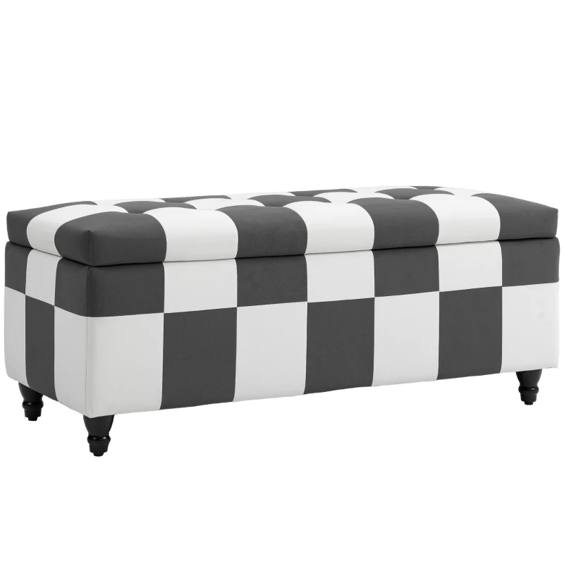 HOMCOM Storage Ottoman, Storage Bench with Wood Legs, Footstool, Footrest with Velvet Surface for Bedroom, Hallway, Living Room, 114 x 47 x 47 cm, Dark Grey and White