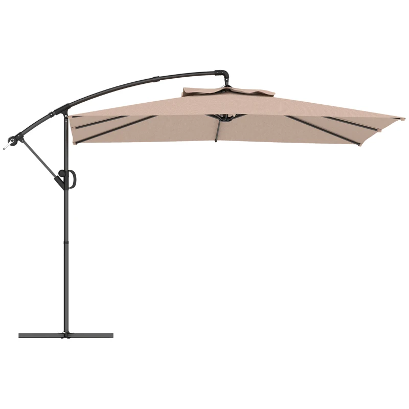 Outsunny Parasol déporté carré 3 x 3 m avec manivelle, base croisée, parasol inclinable et rotation à 360°, toile 180 g/m² kaki
