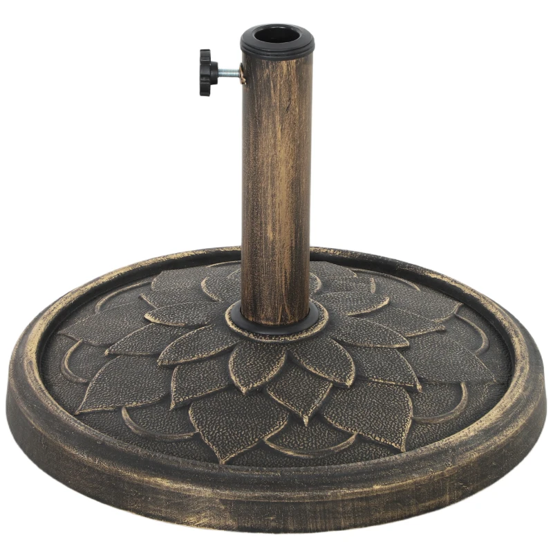 Outsunny 12kg Resin Garden Parasol Base, Round Umbrella Base, Heavy Duty Sun Umbrella Base for 32, 38, 48 mm Umbrella Poles for Deck Poolside, Bronze Tone
