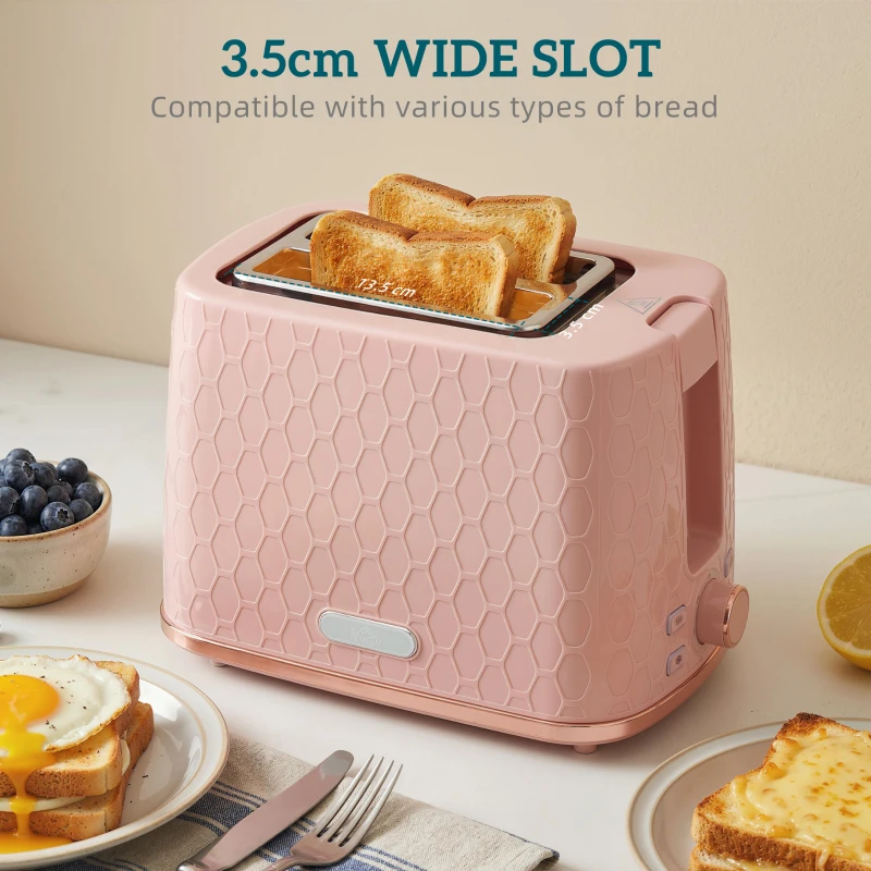 HOMCOM 1.7L 3000W Fast Boil Kettle & 2 Slice Toaster Set, Kettle and Toaster Set with Auto Shut Off, Browning Controls, Light Pink