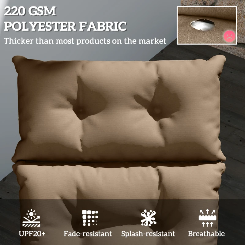 Outsunny Sun Lounger Cushion Only, 190 x 56 x 10 cm Garden Lounge Chair Cushion, UPF20+ 220gsm Fabric, Thick Sunbed Replacement Pad with 6 Ties, Khaki