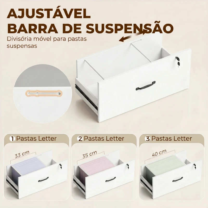HOMCOM Arquivador com Prateleiras Móvel de Escritório com Prateleiras Gaveta para Arquivos A4 e Carta e Suporte para Impressora 70x40x157 cm Branco