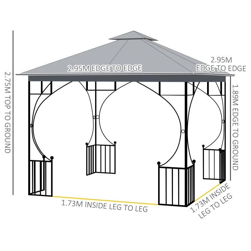 Outsunny 3 x 3m Garden Gazebo Patio Party Tent Shelter Outdoor Canopy Double Tier Sun Shade with Metal Frame and Netting, Light Grey
