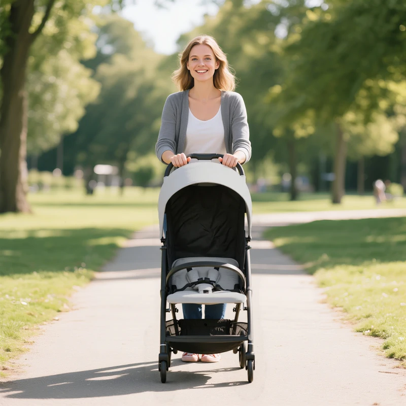AIYAPLAY Travel Stroller, Lightweight Pushchair, Compact Buggy with Canopy, Basket and Multi-Position Recline, Light Grey