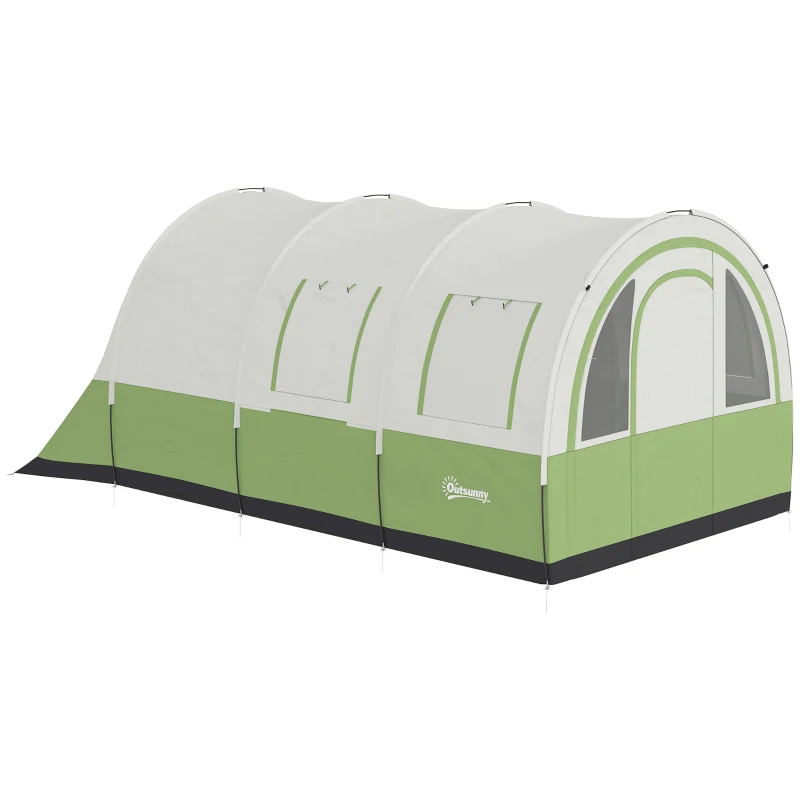 Outsunny 3000mm Waterproof Camping Tent, 5-6 Man Family Tent with Living and Bedroom, Carry Bag Included, Cream and Green