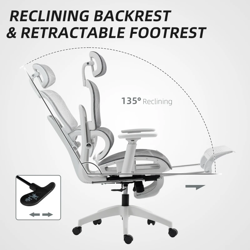 HOMCOM Multi-Adjustable Mesh Office Chair - Grey and White