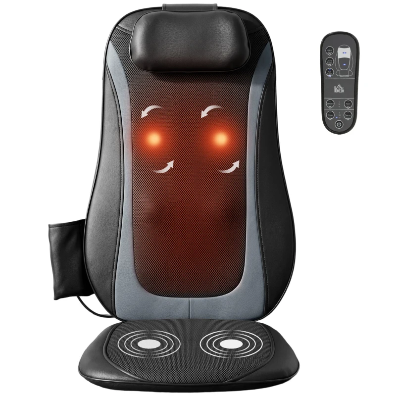 HOMCOM Back Massager with Heat, Deep Tissue Kneading Massage Chair with 3-Level Seat Vibration, Massage Chair Pad for Back Pain