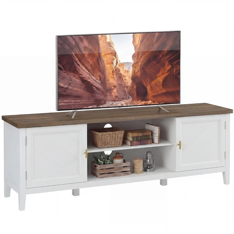 HOMCOM TV Unit for TVs up to 42 Inch, Farmhouse Entertainment Centre with 2 Open Shelves, 2 Cabinets and Thick Top
