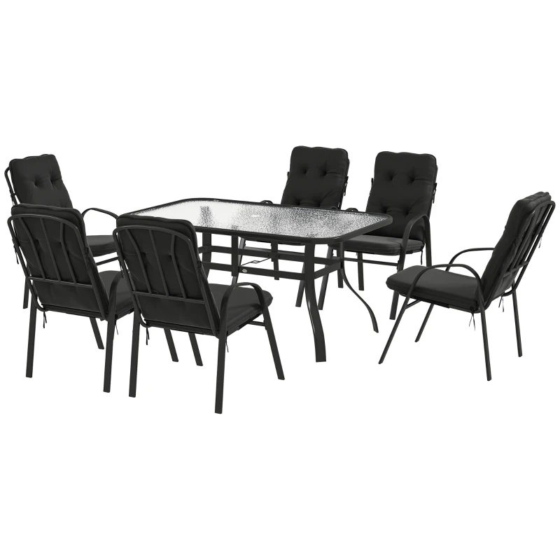 Outsunny Seven-Piece Garden Dining Set with Cushions - Black