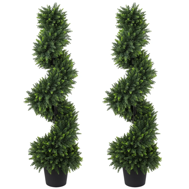 HOMCOM Decorative Artificial Plants Set of 2, UV Resistant Fake Plants in Pot for Indoor Outdoor Decor, 120 cm, Deep Green