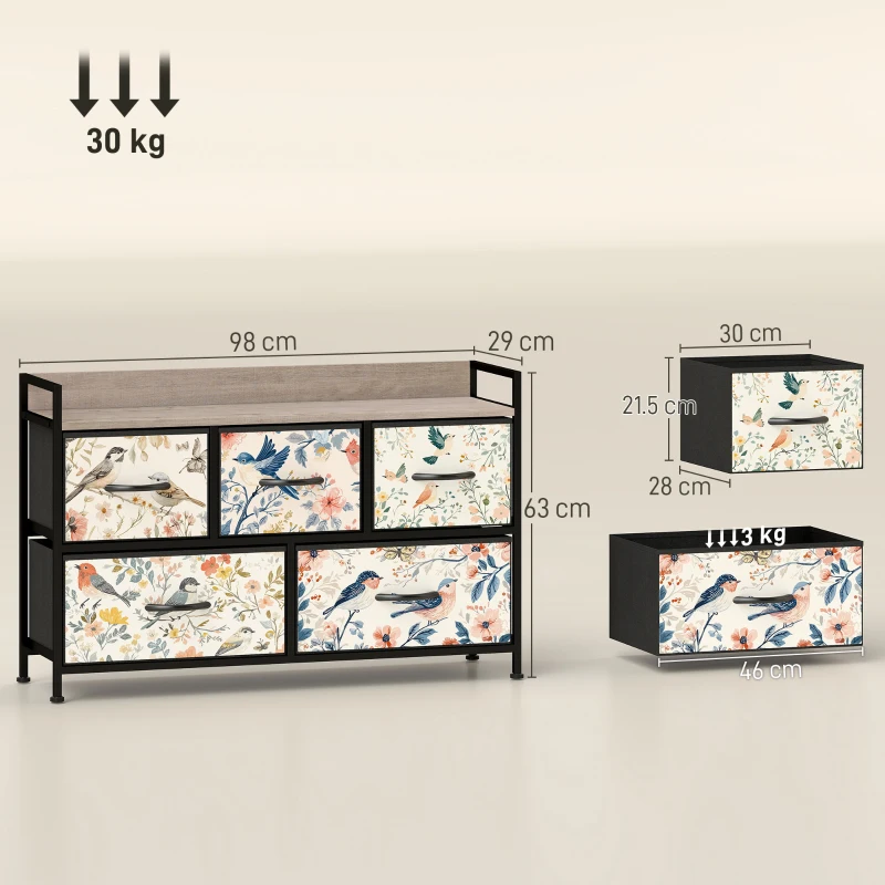 HOMCOM 5-Drawer Chest of Drawers - White
