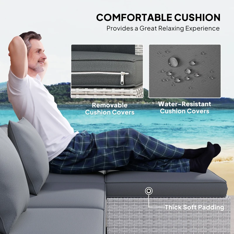 Outsunny 6 Pieces Rattan Corner Sofa Set - Mixed Grey