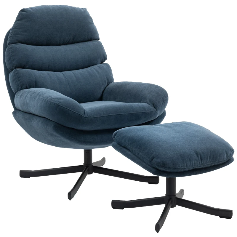HOMCOM Relaxsessel mit Hocker Sessel Loungesessel mit Chenille-Stoff, Modern Fernsehsessel, 78 x 93 x 100 cm, Blau