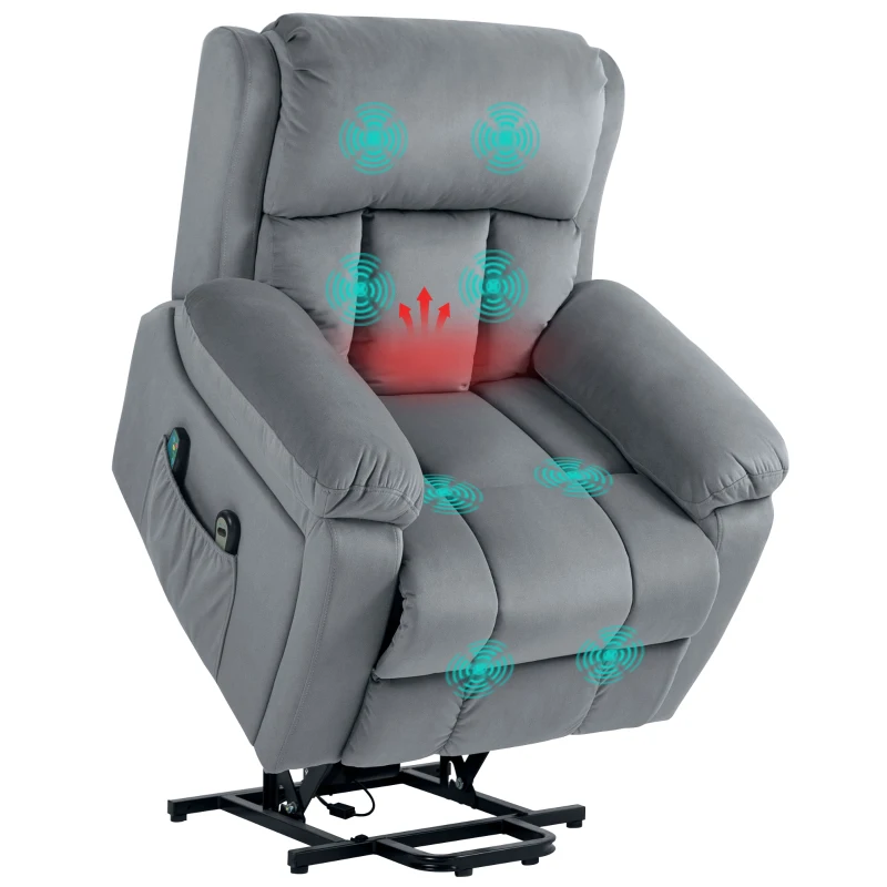 HOMCOM Eight-Point Massage Lift Chair, with Remote - Grey