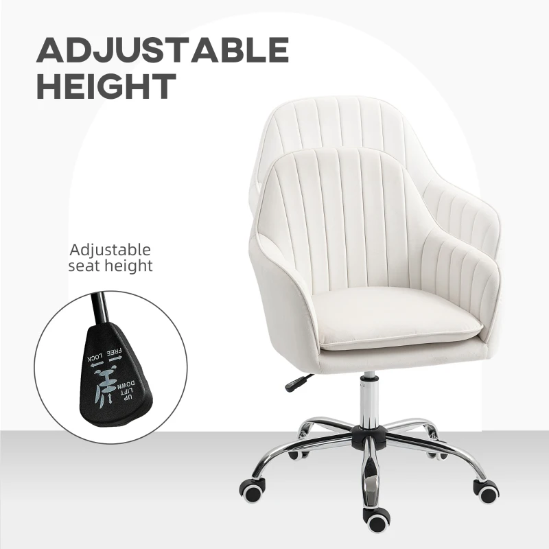 HOMCOM Velvet-Feel Office Chair with Adjustable Height and Wheels - Cream White