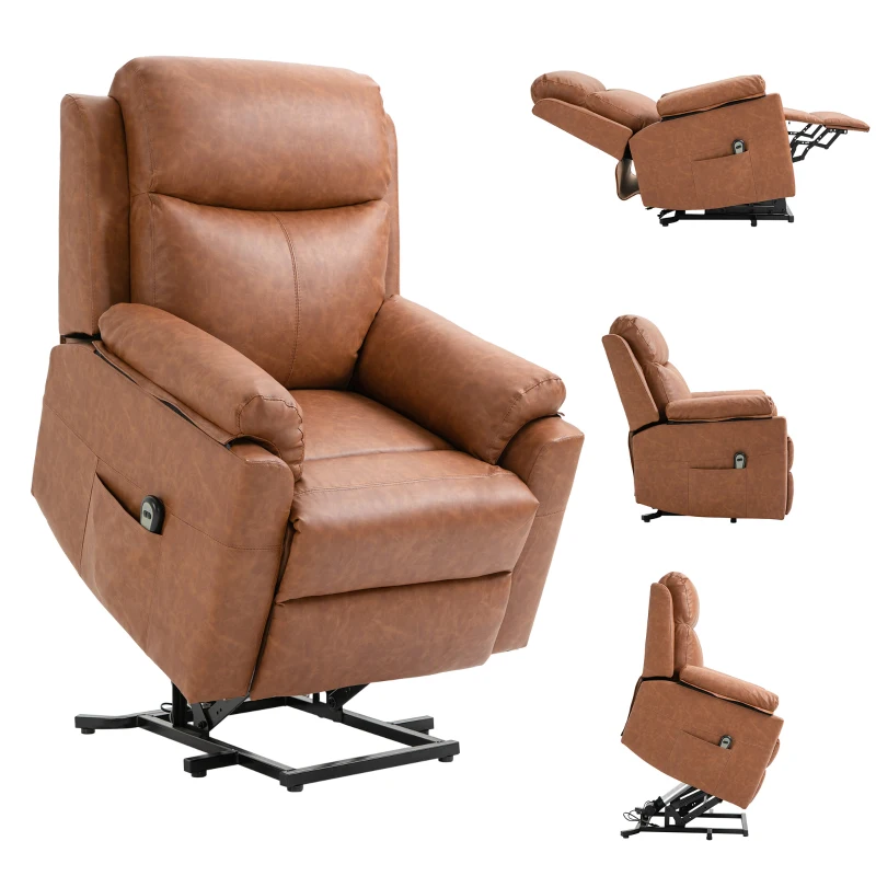 HOMCOM Faux Leather 70° Electric Riser Recliner Chair - Brown