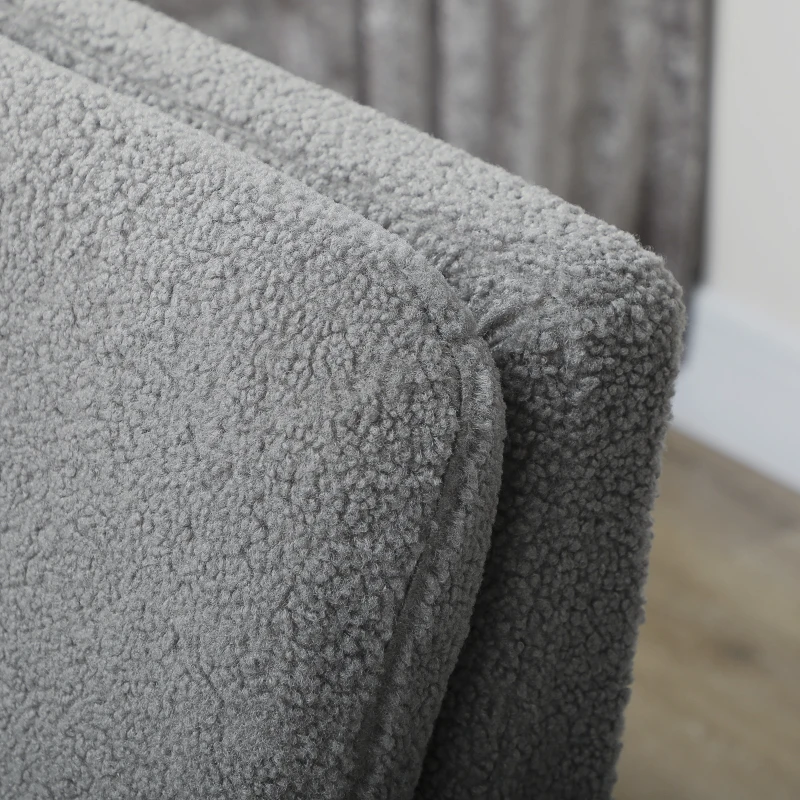 HOMCOM Armchair, Upholstered Accent Chair with Wood Legs and Wide Padded Seat, Teddy Occasional Chair, Grey