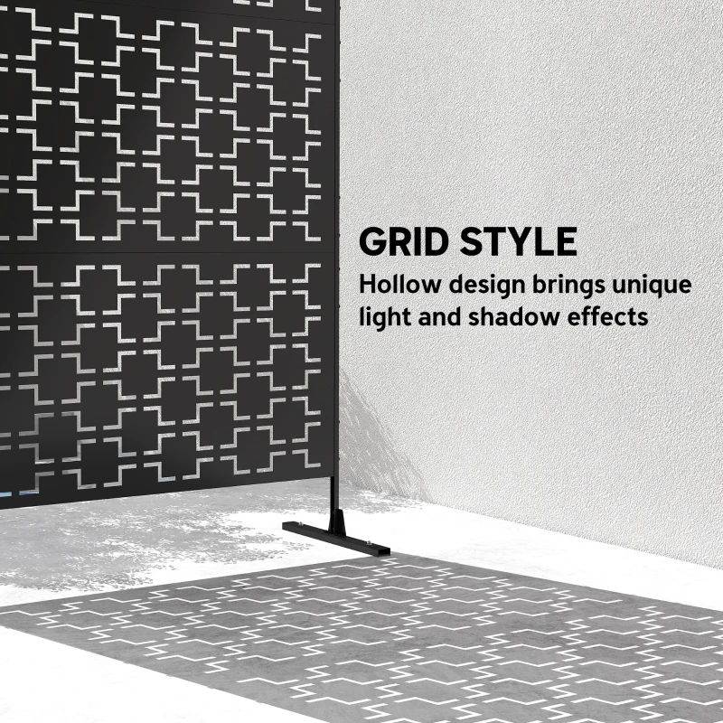 Outsunny Metal Decorative Privacy Screen Outdoor Divider, Black Grid