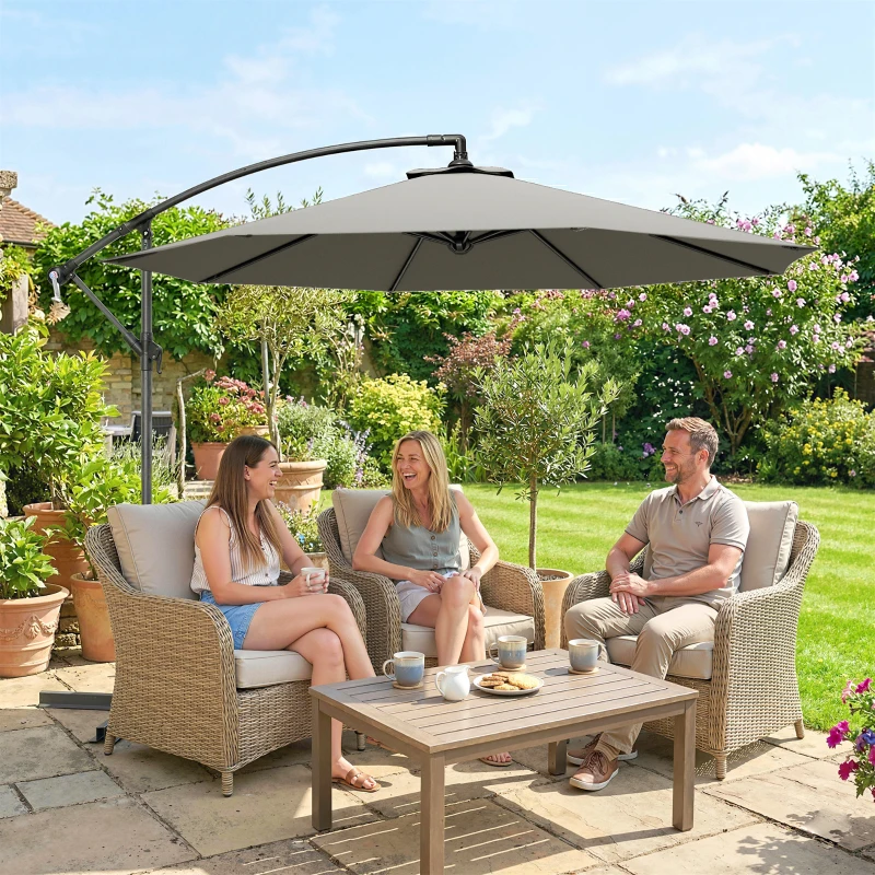 Outsunny 3m Overhanging Cantilever Parasol, with Cross Base - Light Grey