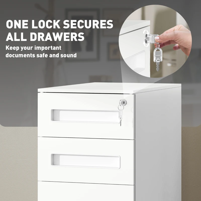Vinsetto Three-Drawer Steel Filing Cabinet - White