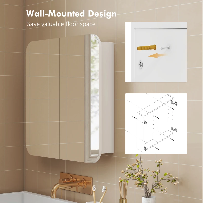 HOMCOM Arched Bathroom Mirror Cabinet with Adjustable Shelves - White