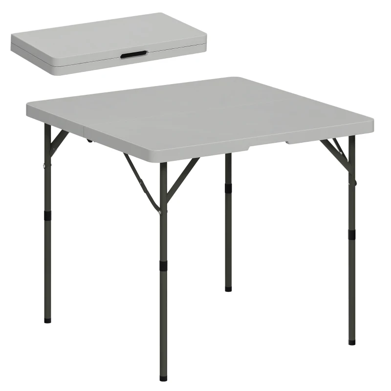 Outsunny Tavolo da Campeggio Pieghevole e Regolabile su 2 Altezze, in HDPE e Metallo, 86x86x74 cm, Grigio Scuro