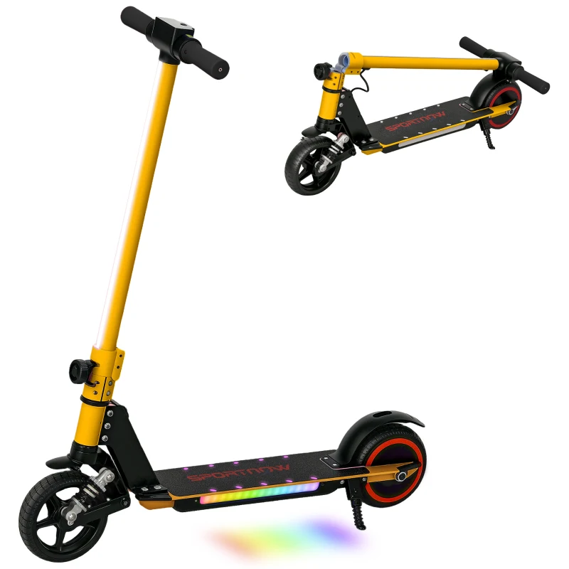 SPORTNOW Folding Electric Scooter for Kids, with Dual Brakes, Front Suspension, LED Colourful Lights, Gold Tone