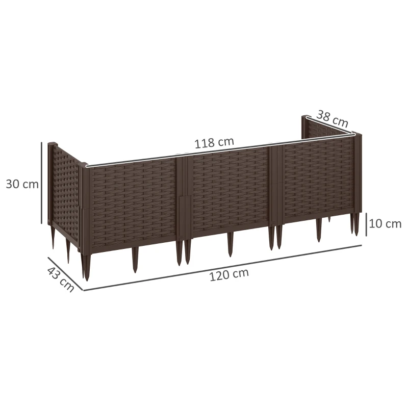 Outsunny Plastic Raised Garden Bed, Modular Planter Box Kit, Garden Fence Edging Border for Flowers, Vegetables, Herbs, Brown