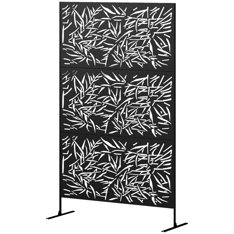 Outsunny Decorative Garden Privacy Screen with Stand, 6.5FT Freestanding Metal Outdoor Divider, Decorative Privacy Panel with Expansion Screws for Garden Pool Hot Tub, Bamboo Style, Black