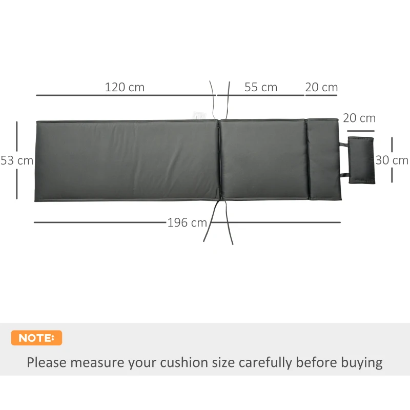 Outsunny Garden Sun Lounger Cushion Replacement Soft Sunbed Reclining Chair Relaxer Pad with Pillow, Cushion ONLY - Grey