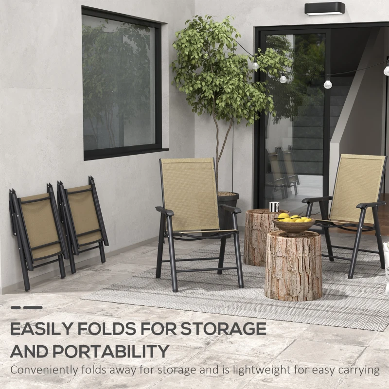Outsunny Set of Four Folding Garden Chairs - Light Brown