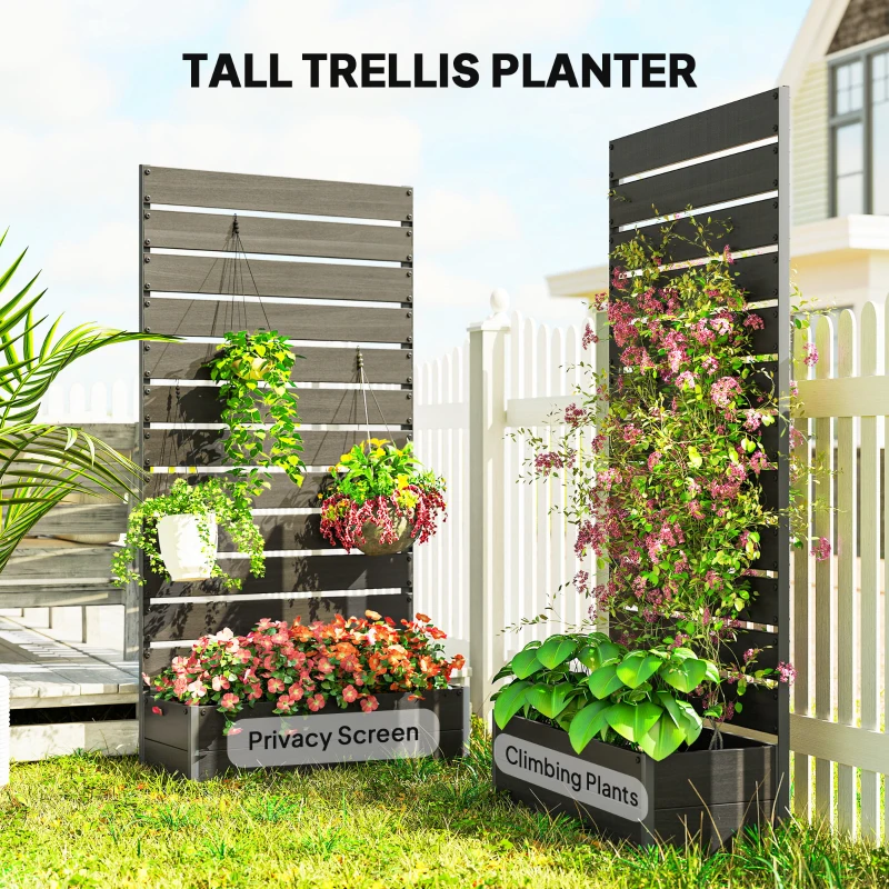 Outsunny Raised Bed for Garden, Planter with Trellis for Climbing Plants, Vines, Planter Box with Drainage Gap, Black