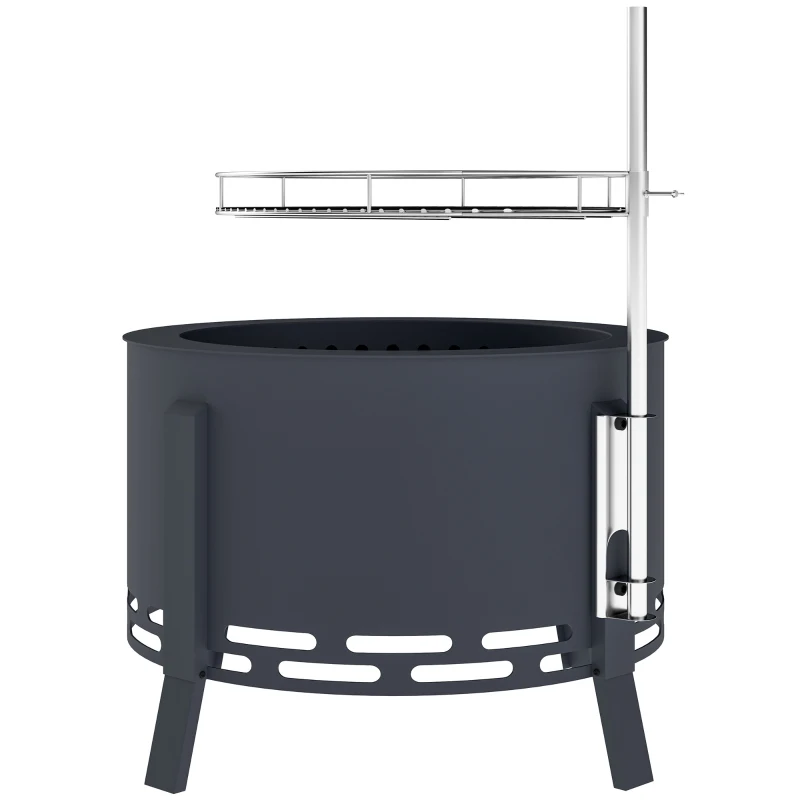 Outsunny Portable Fire Pit, 58 cm Round Firepit with Grill Grate, Fire Bowl with Ash Catcher and Poker, Fire Pit BBQ for Garden Camping Bonfire Picnic, Black