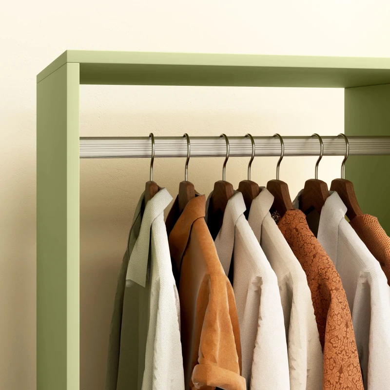 HOMCOM Open Wardrobe on Wheels, Bedroom Wardrobe with Clothes Hanging Rail, 2 Storage Shelves, Mobile Garment Rack for Cloakroom, Hallway, Green