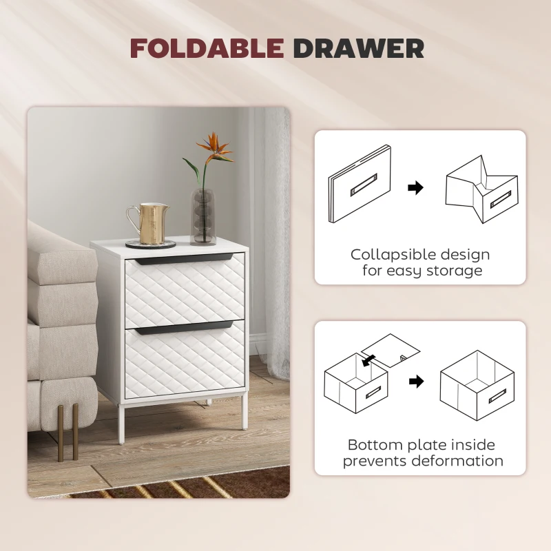 HOMCOM Chest of Drawers, Dresser with 2 Fabric Drawers and Aluminium Handles - White