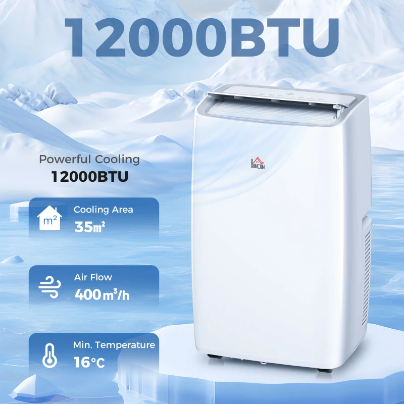 HOMCOM Portable Air Conditioner 12000 BTU, 4-in-1 Air Conditioning Unit, Dehumidifier, Cooling, Fan, Sleep Mode with 2 Speeds, Remote, LED Display, 24H Timer, Window Kit, Child Lock, 35m², Cream