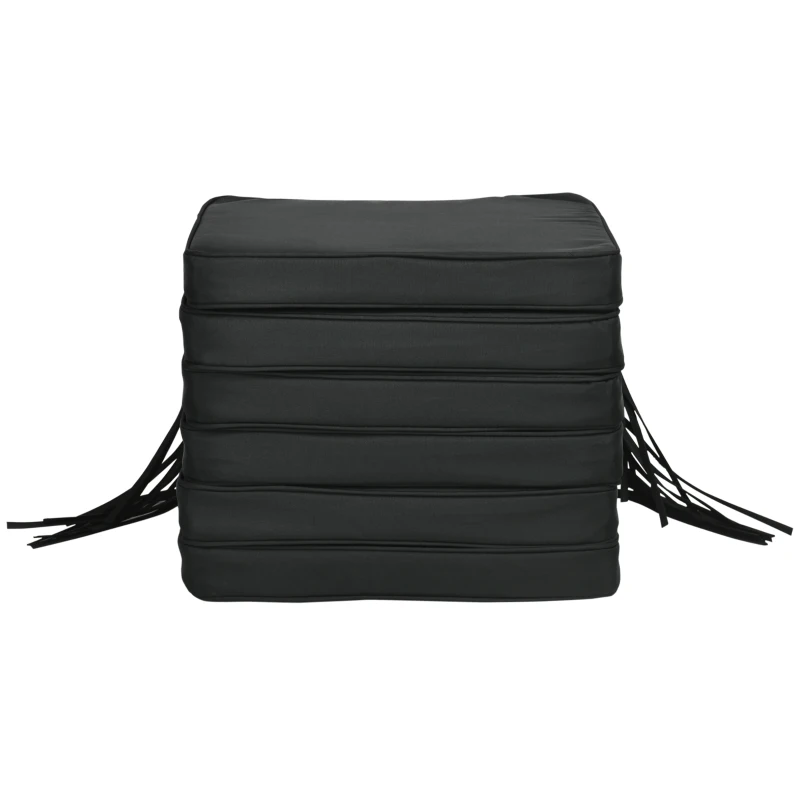 Outsunny Set of 6 Chair Cushion Seat Pads Dining Chair w/ Straps Indoor Outdoor Removable Tie On Garden Patio, Black