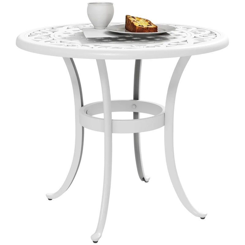 Outsunny 60 cm Round Garden Table, Cast Aluminium Outdoor Patio Table, White